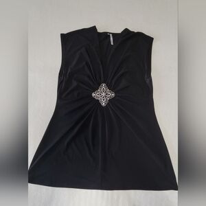 Elegant Black Sleeveless Top with Silver Accent